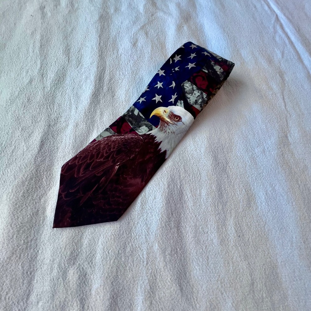 Eagles Wings Mens Silk Tie American Flag Bald Eagle Statue of Liberty Patriotic - Picture 6 of 6